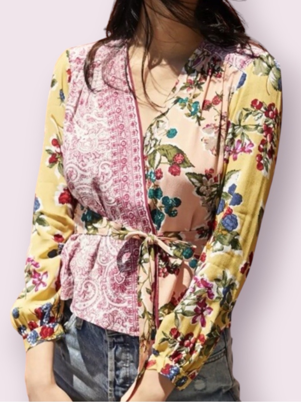 Anthropologie Meadow Rue Floral & Paisley Patchwork Wrap Blouse Size 2